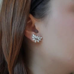 Juniper Leaf Diamond Stud Earrings