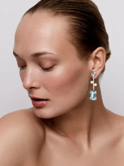 14K Aquamarine, Blue Topaz, and Pearl Statement Earring