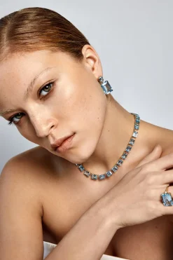 14K Blue Topaz Frame Earrings