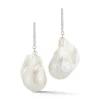 14K Diamond Bar Baroque Pearl Earrings