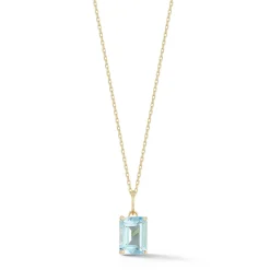 14K Emerald Cut Blue Topaz Necklace