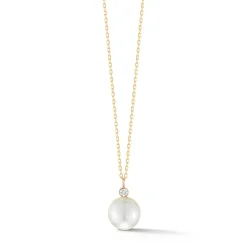 14K Gold Pearl and Diamond Dot Necklace