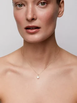 14K Gold Pearl and Diamond Dot Necklace