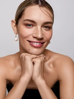 14K Green Amethyst and Baroque Pearl Drop Earrings