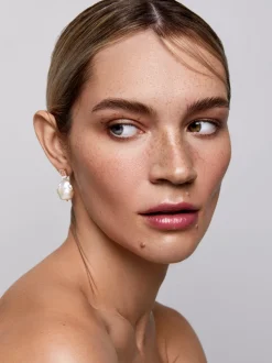 14K Rose Quartz and Baroque Pearl Drop Earrings