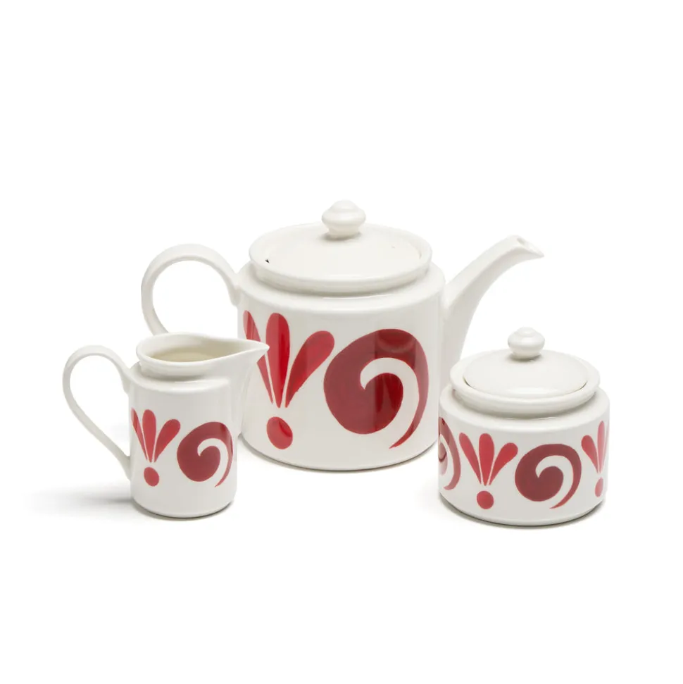 Kallos Tea Set in Deep Red on White