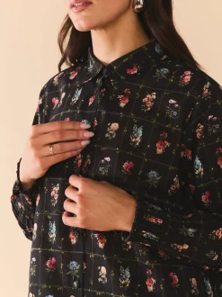 Katie Button Down in Florence Black Floral