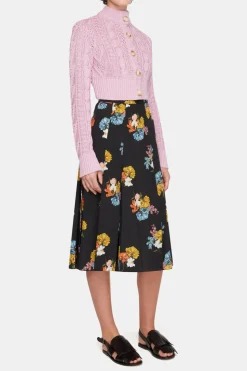 Kenzie Skirt In Retro Bouquet On Black Silk Crepe De Chine