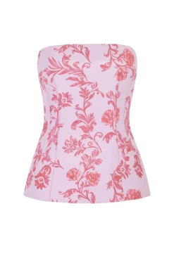 Kerina Top In Pink Floral Damask Taffeta Faille