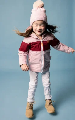 Kids' Ballerina Pink Winter Coat with Red Rugby Stripe