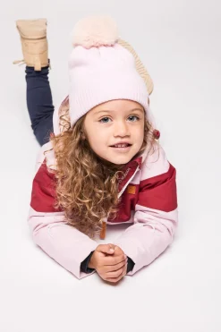 Kids' Ballerina Pink Winter Coat with Red Rugby Stripe