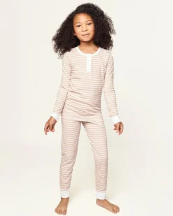 Kid’s Pima Snug Fit Pajama Set in Camel Stripe