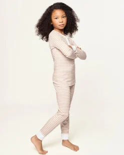 Kid’s Pima Snug Fit Pajama Set in Camel Stripe