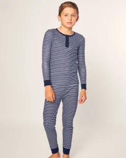 Kid’s Pima Snug Fit Pajama Set in Navy Stripe