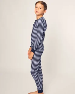 Kid’s Pima Snug Fit Pajama Set in Navy Stripe