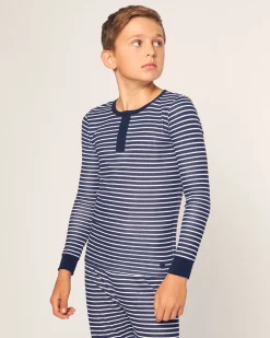 Kid’s Pima Snug Fit Pajama Set in Navy Stripe