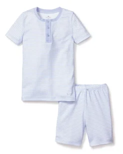 Kid’s Pima Snug Fit Pajama Short Set in Blue Stripes