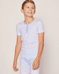Kid’s Pima Snug Fit Pajama Short Set in Blue Stripes