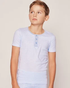 Kid’s Pima Snug Fit Pajama Short Set in Blue Stripes