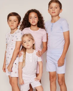 Kid’s Pima Snug Fit Pajama Short Set in Blue Stripes