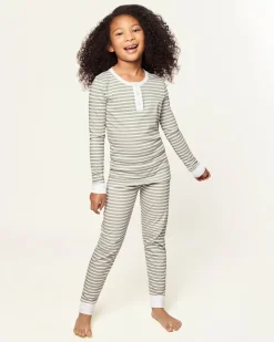 Kid’s Pima Snug Fit Pajama Set in Sage Stripe