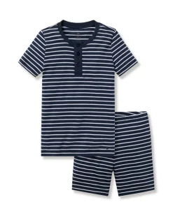 Kid’s Pima Snug Fit Pajama Short Set in Navy Stripe