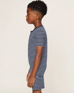 Kid’s Pima Snug Fit Pajama Short Set in Navy Stripe