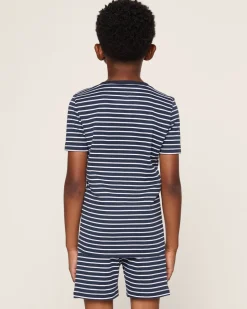 Kid’s Pima Snug Fit Pajama Short Set in Navy Stripe