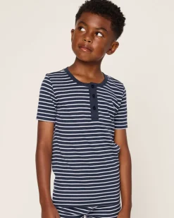 Kid’s Pima Snug Fit Pajama Short Set in Navy Stripe