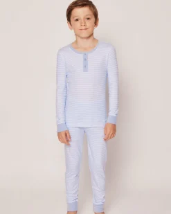 Kid’s Pima Snug Fit Pajama Set in Blue Stripes