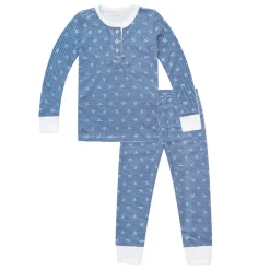 Kid's Stars & Stripes Two Piece Henley Pajama Set in Navy