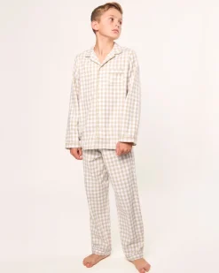 Kid's Twill Pajama Set in Camel Gingham