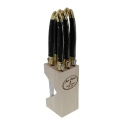 Knives in a Block in Black & Brass, Set of 6