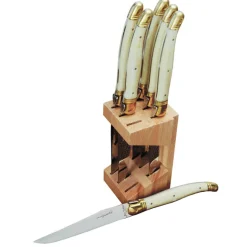 Knives in Block in Ivory, Set of 6
