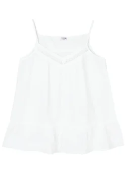 Kristen White Cotton Nightie with Short Ruffle Hem