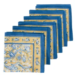 La Mer Napkins in Blue & Yellow, Set of 6
