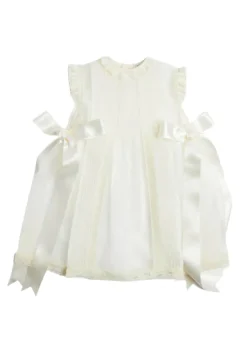 Lace Trim Fine Pleated Dress in Ivory