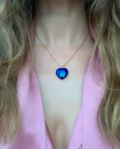 Lapis Lazuli Heart Pendant on Gold Chain