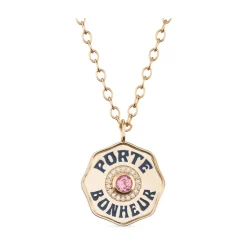 Large Enamel Porte Bonheur Necklace with Diamond Halo