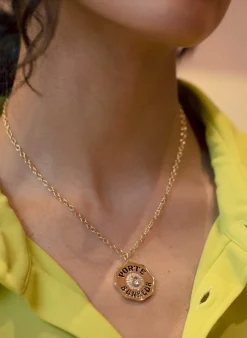 Large Enamel Porte Bonheur Necklace with Diamond Halo