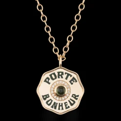 Large Enamel Porte Bonheur Necklace with Diamond Halo