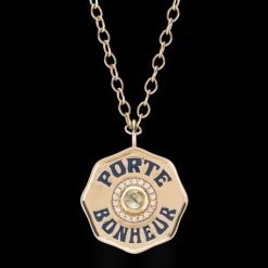 Large Enamel Porte Bonheur Necklace with Diamond Halo