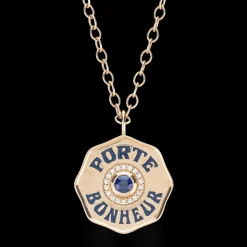 Large Enamel Porte Bonheur Necklace with Diamond Halo