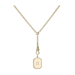 Large Gold Diamond Baguette Cut Bezel Charm and Old European Cut Diamond Double Bezel Arin Chain