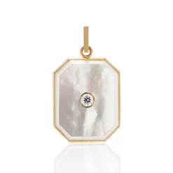 Large Mother of Pearl Diamond Bezel Charm