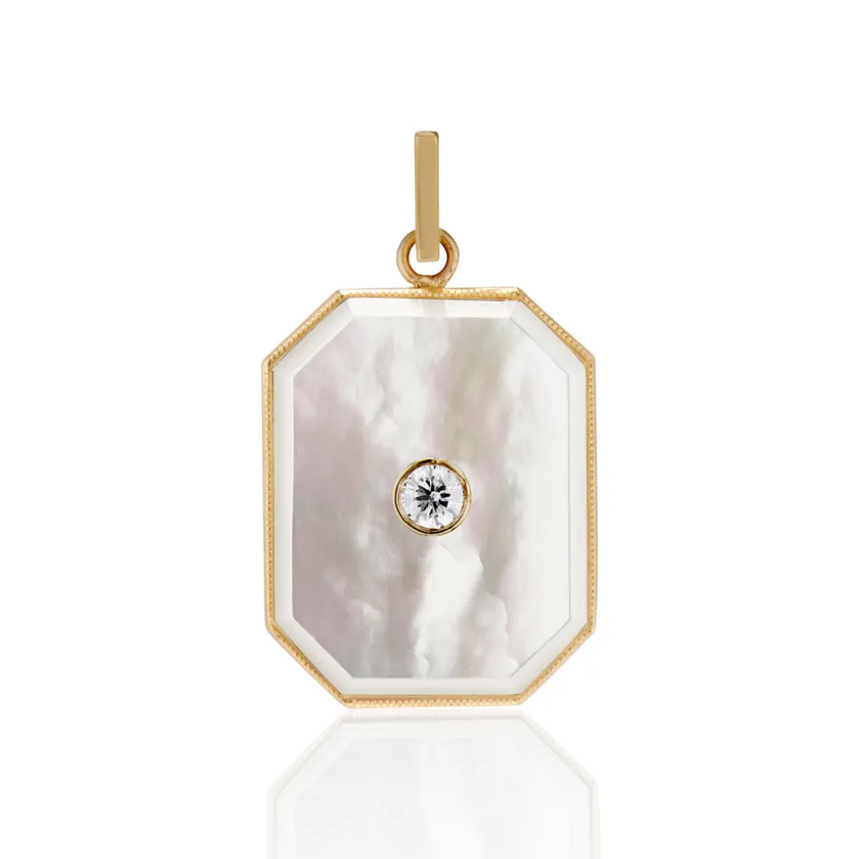 Large Mother of Pearl Diamond Bezel Charm