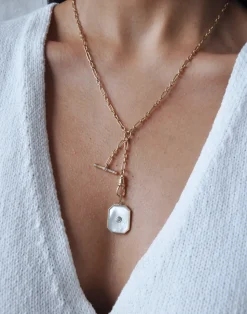 Large Mother of Pearl Diamond Bezel Charm