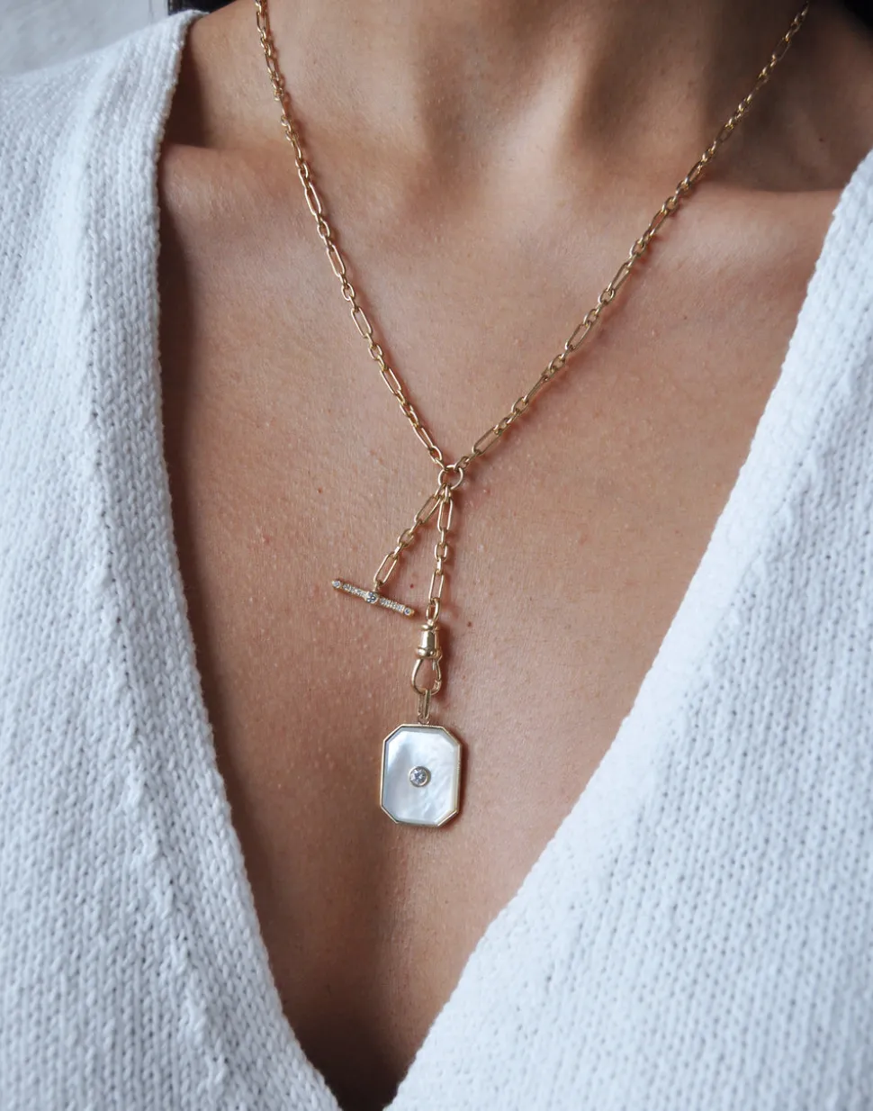 Large Mother of Pearl Diamond Bezel Charm