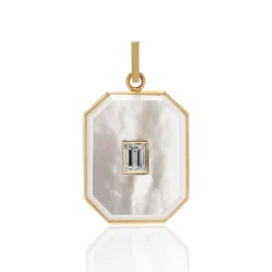 Large Mother of Pearl Diamond Baguette Bezel Charm