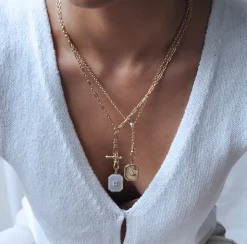 Large Mother of Pearl Diamond Baguette Bezel Charm